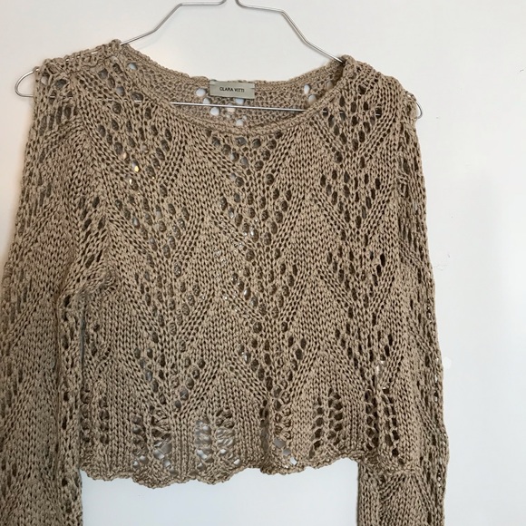 CLARA VITTI Cropped long sleeve crochet sweater top - Picture 2 of 3
